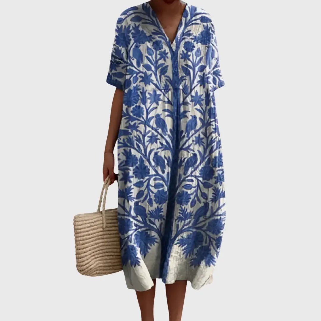 Isobel | Delft Blue Botanical Midi Dress