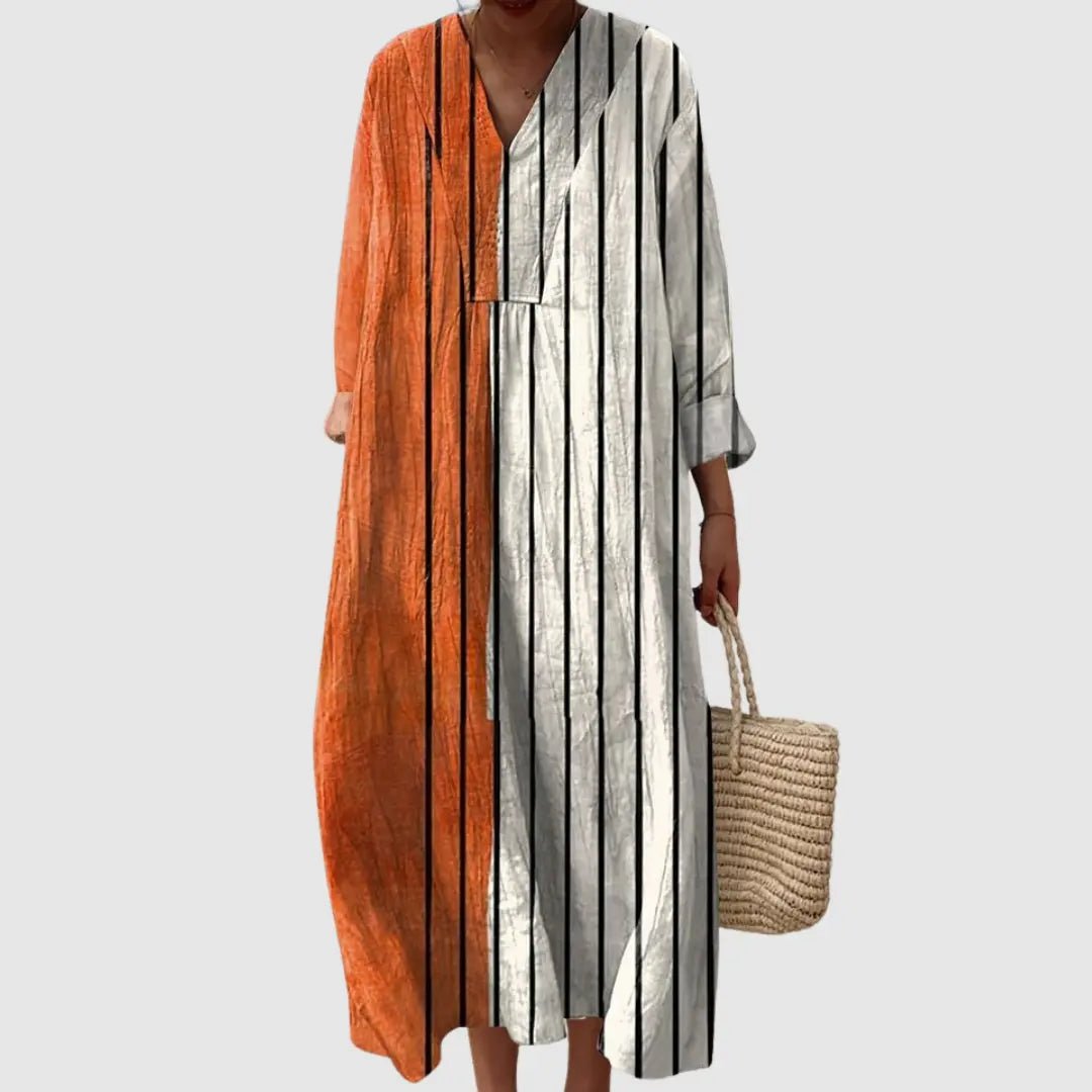 Lara | Rust & Ivory Vertical Stripe Maxi Dress