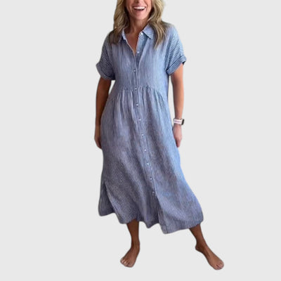 Marian - Striped maxi dress with lapels and buttons