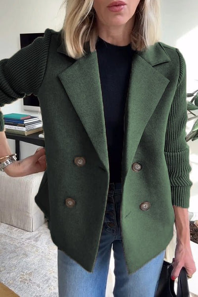 Knitted-Sleeve Wool Coat
