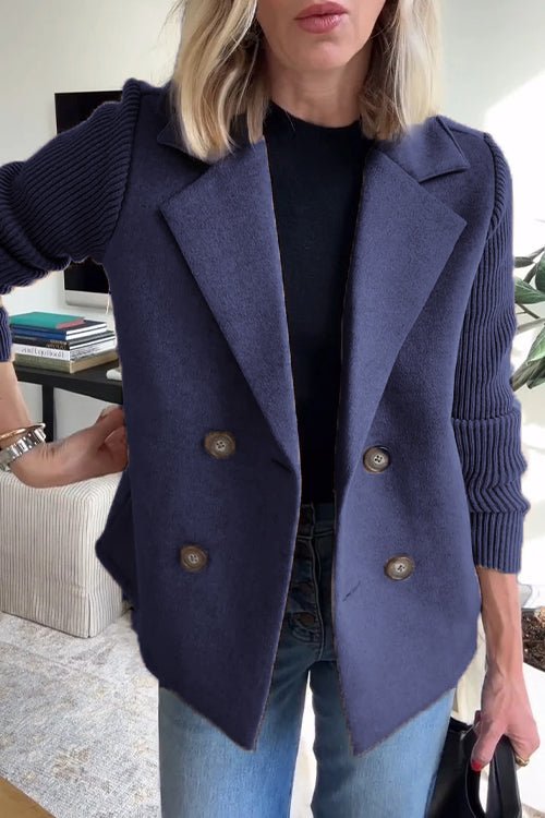 Knitted-Sleeve Wool Coat