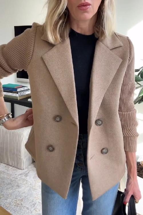 Knitted-Sleeve Wool Coat