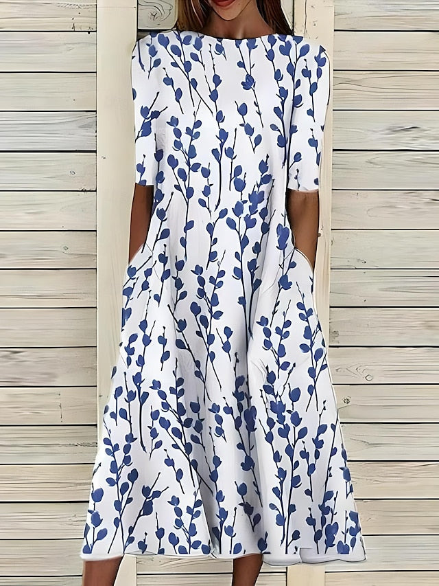 Sela™ – Summer Midi Dress with Floral Coastal Vibe