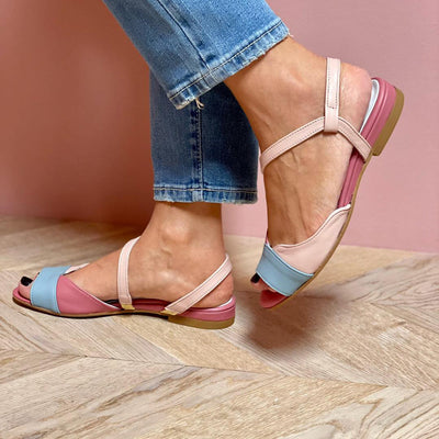 Ellela™ | Elegant pink asymmetric sandals with block colour details