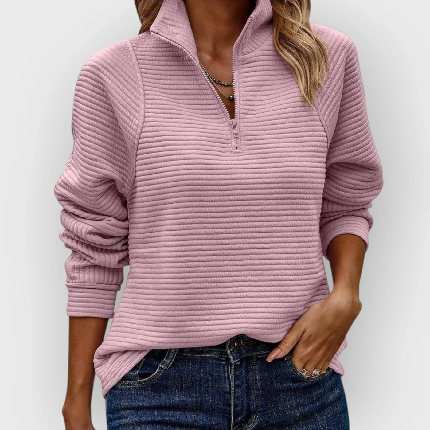 Elodie – Ladies' Quarter-Zip Ribbed Knit Jumper