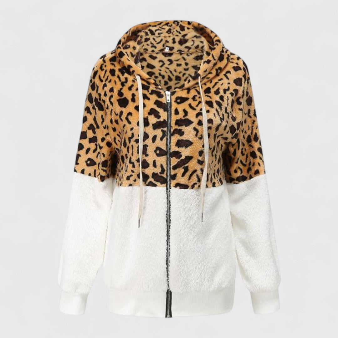 Lea - Fleece Hoodie with Leopard Design