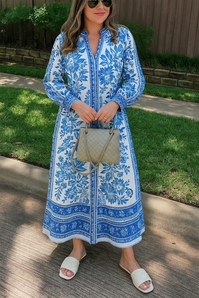 Delyth – Printed Embroidered Maxi Dress