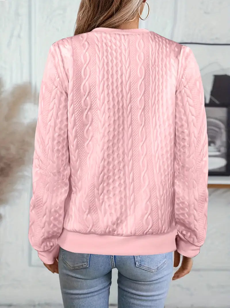 Elvarine - Cable Knit Zip-Up Bomber Jacket