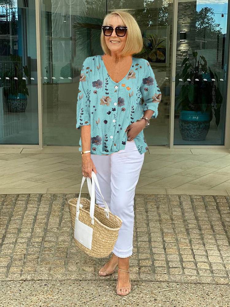 Lualhati – Button-Up Floral Blouse