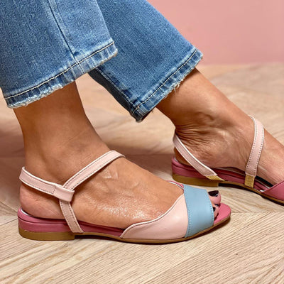 Roselina | Asymmetrical Pink Colour Block Sandals