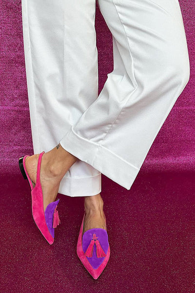 Frendessa | Colourful ballerinas with fringes and a decorative ankle strap