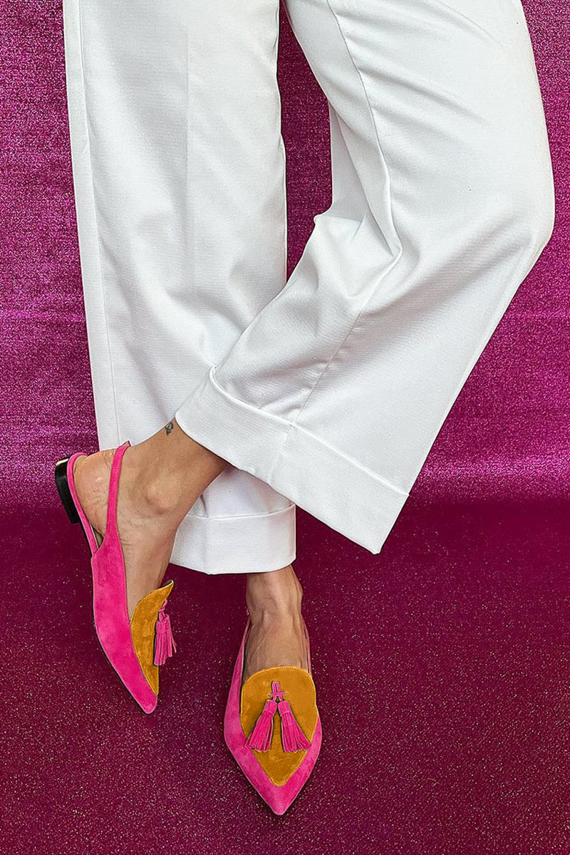 Frendessa | Colourful ballerinas with fringes and a decorative ankle strap
