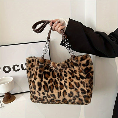 Lily - Leopard Print Faux Fur Tote Bag