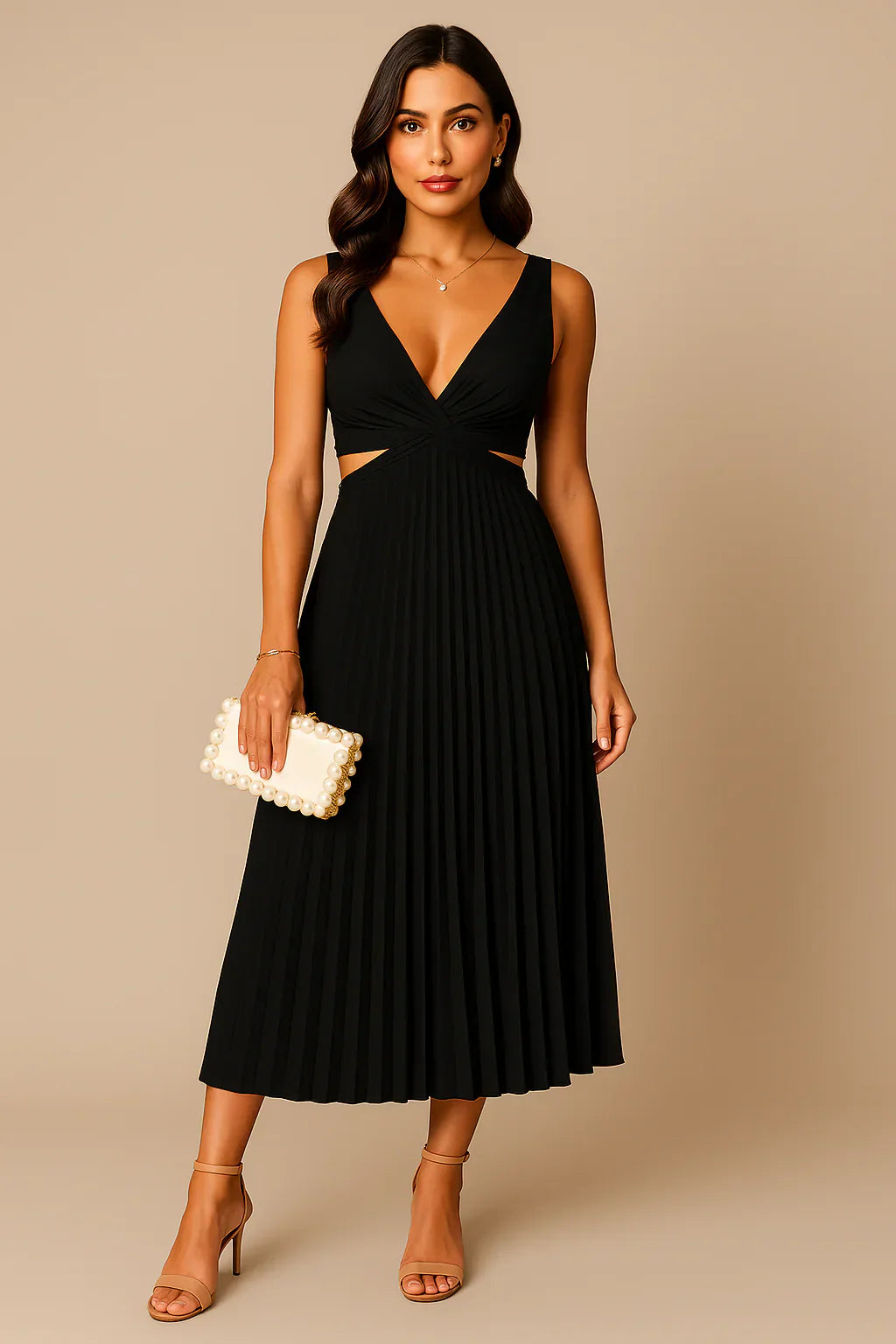 Lotus - Elegant pleated evening midi dress for women