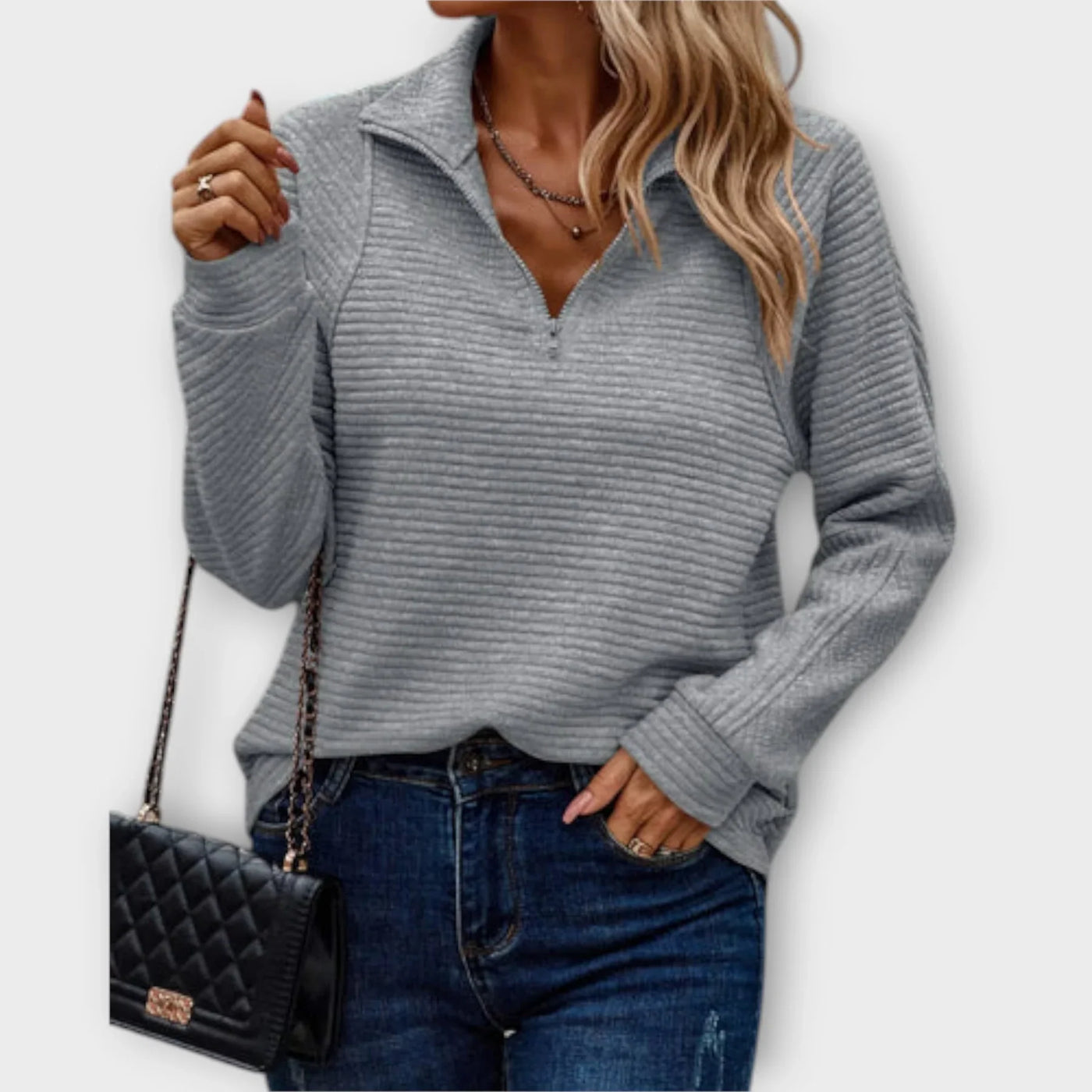 Elodie – Ladies' Quarter-Zip Ribbed Knit Jumper