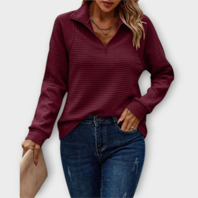 Elodie – Ladies' Quarter-Zip Ribbed Knit Jumper