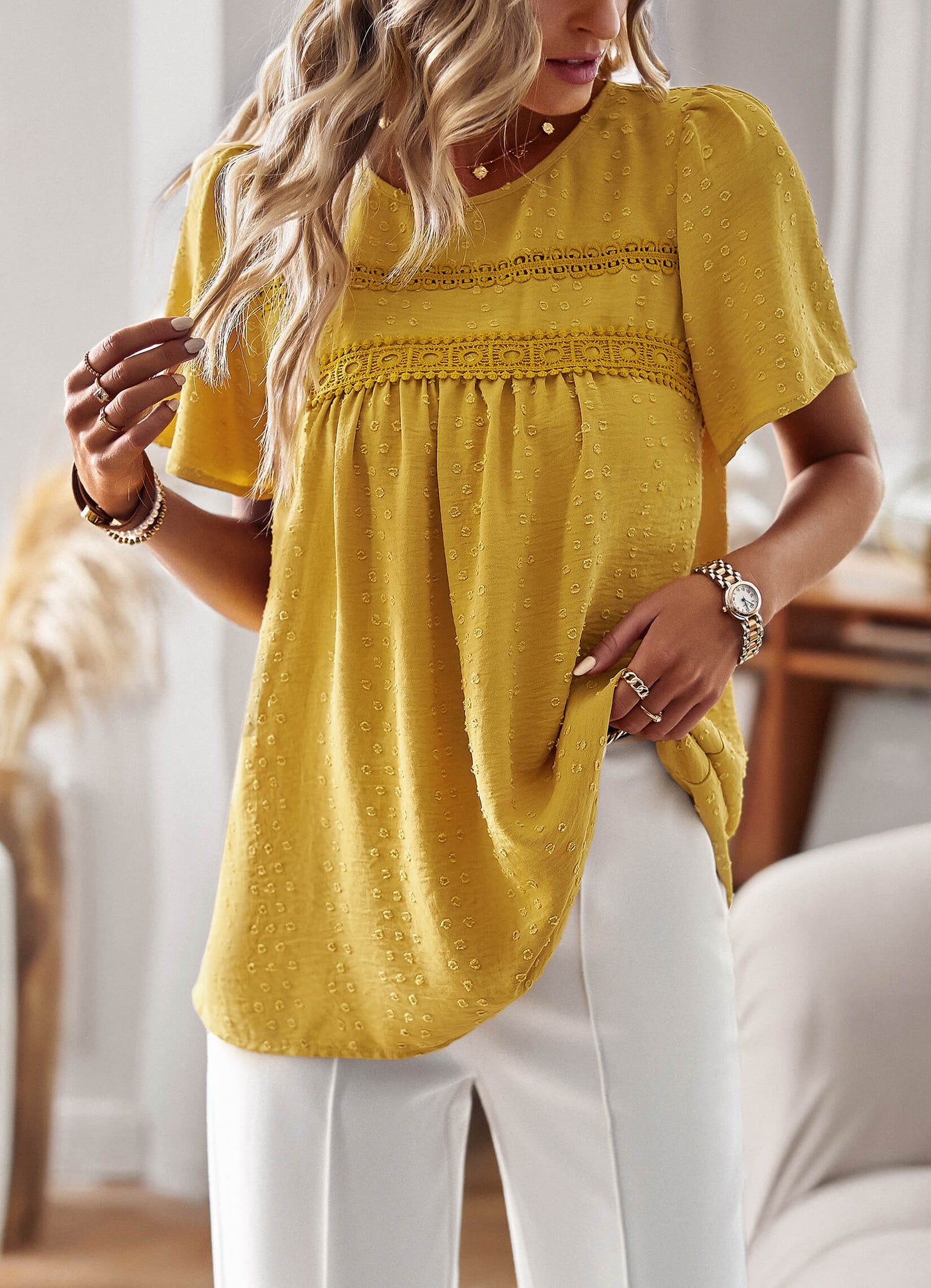 Raegan – Textured Lace Detail Blouse