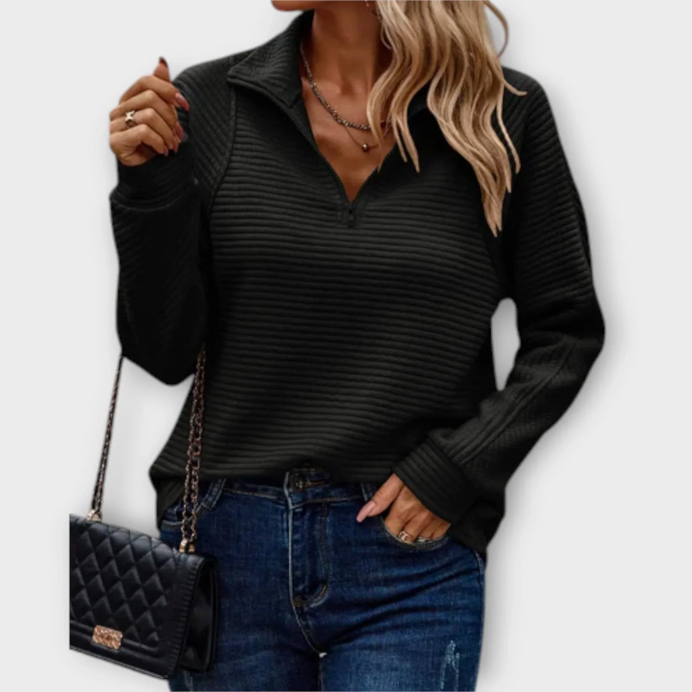 Elodie – Ladies' Quarter-Zip Ribbed Knit Jumper