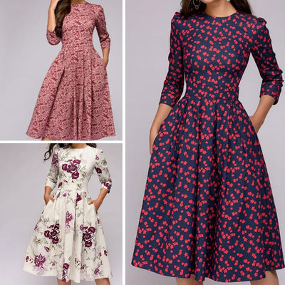 Moira – Elegant Midi Dress with Floral Design