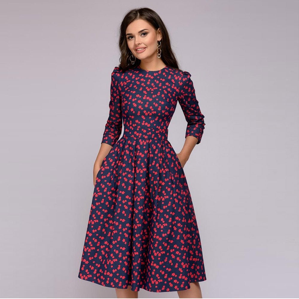 Moira – Elegant Midi Dress with Floral Design