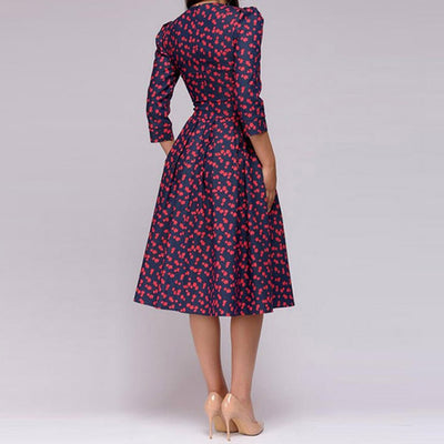 Moira – Elegant Midi Dress with Floral Design