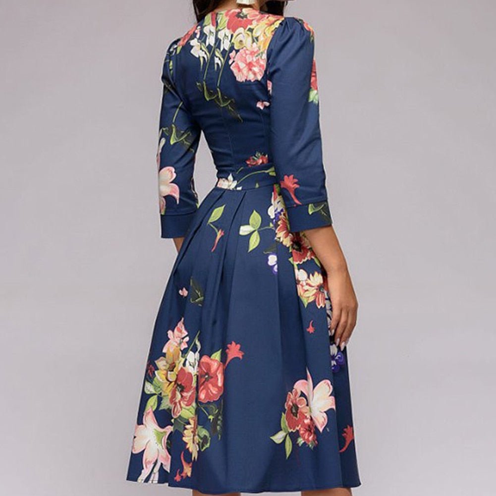 Moira – Elegant Midi Dress with Floral Design